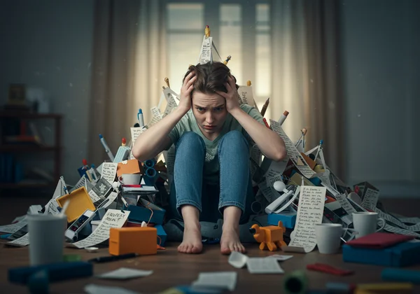 ADHD 마비와 무활동을 나타내는, 과제에 갇힌 사람