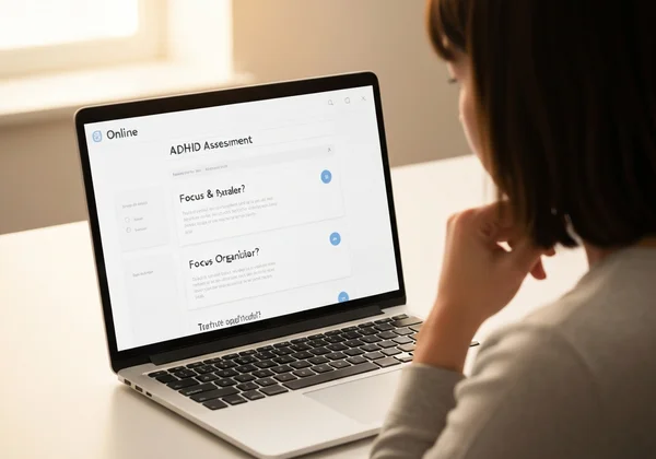 Adulto che riflette sulla valutazione ADHD online