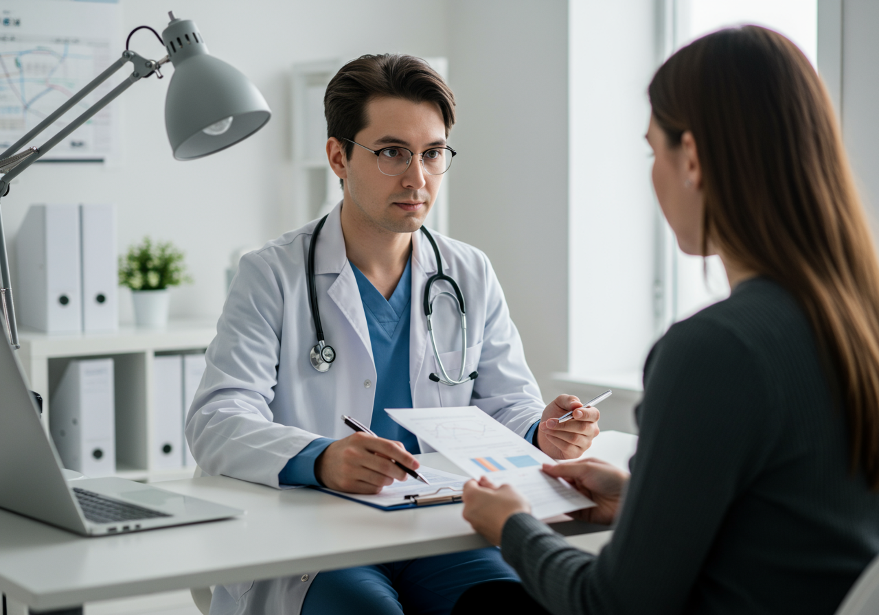 Professional consultation for ADHD with doctor and patient.