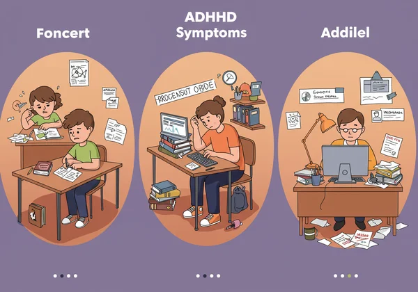 Visual showing ADHD symptoms affecting children, teens, and adults