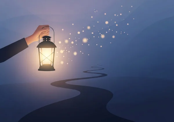 Warm lantern lighting the path
